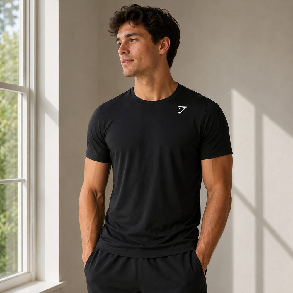 Gymshark Black Mesh Performance T-Shirt Men's Medium Athletic Training Top